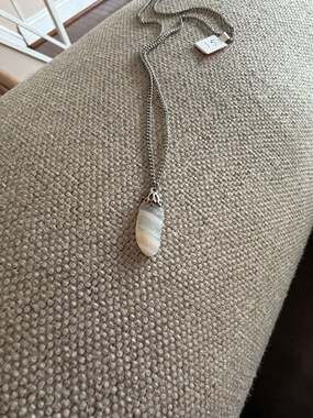 White Banded Agate Gemstone Pendant Necklace